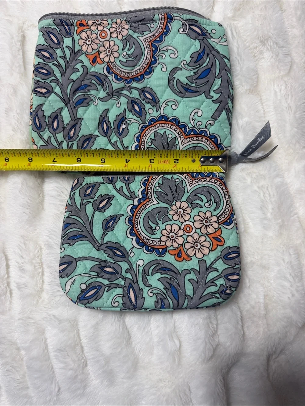 Vera Bradley Mint Floral Quilted Zip Pouch Duo